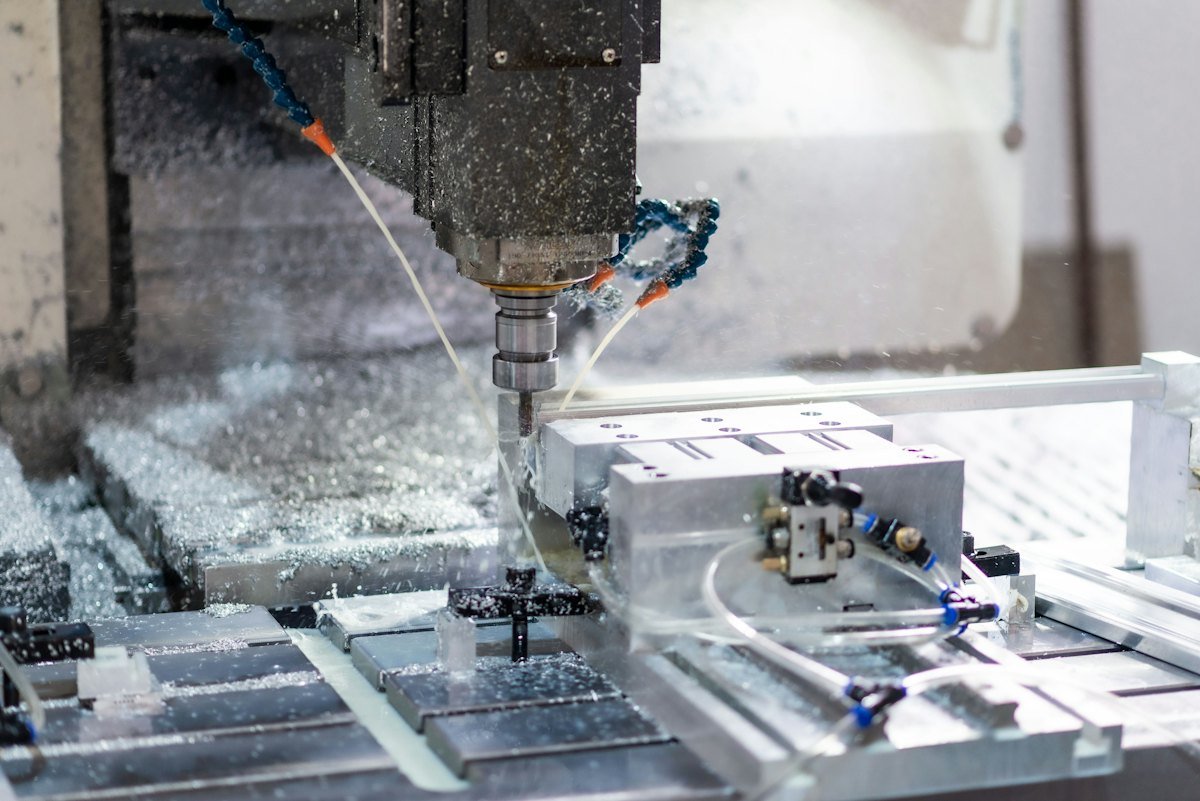 CNC milling with coolant (demonstration image)