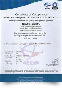 ISO 9001:2008 certificate of compliance as shown on the existing Hardik Industry website